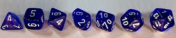 Chessex: Blue/White Translucent 7-Die Set Dice & Gaming Accessories Chessex