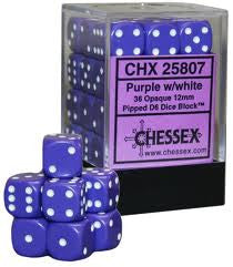 Chessex: 36Ct D6 Dice Set Opaque Purple/White (12mm) Dice & Gaming Accessories Chessex