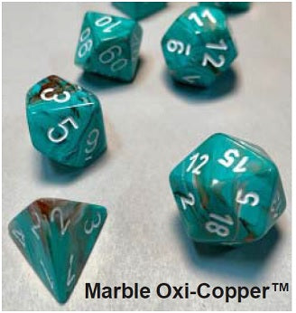 Chessex: 7-Die Set Marble - Oxi-Copper/White Dice & Gaming Accessories Chessex