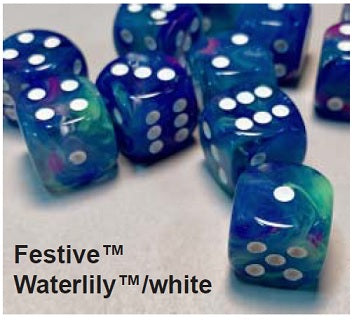 Chessex: Waterlily With White Festive 12Ct D6 16Mm Dice & Gaming Accessories Chessex