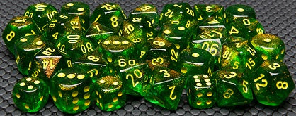 Chessex: Maple Green With Yellow Borealis 36Ct D6 12mm Dice & Gaming Accessories Chessex