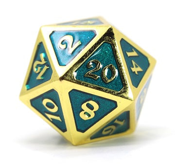 Die Hard Dice: Gold Aquamarine Mythica D20 (Metal) Dice & Gaming Accessories Die Hard Dice