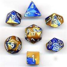Chessex: 7-Die Set Gemini - Blue Gold/White Dice & Gaming Accessories Chessex