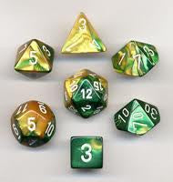 Polyhedral 7-Die Set: Gemini: Gold Green/White CHX26425  Chessex Dice Taps Games Edmonton Alberta