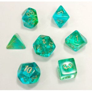 Chessex: Translucent Green Teal/Gold Gemini 7-Die Set Dice & Gaming Accessories Chessex