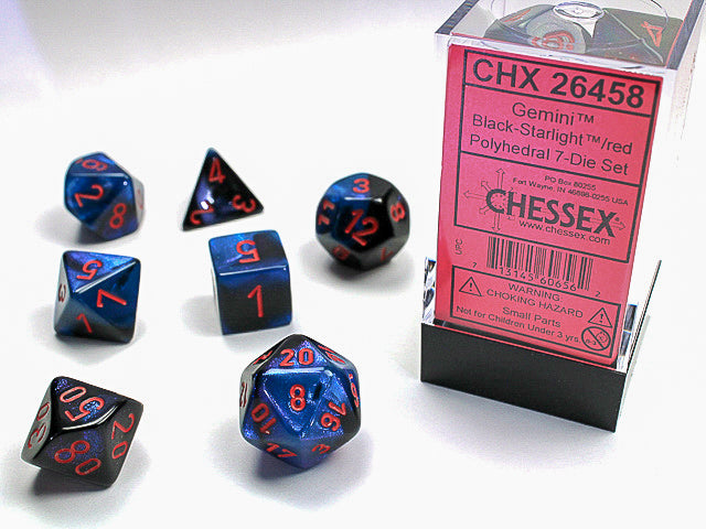 Gemini® Polyhedral Black-Starlight/red 7-Die Set  Chessex Dice Taps Games Edmonton Alberta