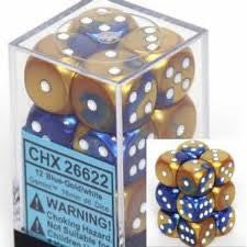 Chessex: 12Ct D6 Dice Set Gemini - Blue-Gold/White (16mm) Dice & Gaming Accessories Chessex