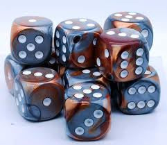 Chessex: Copper Steel/White Gemini 12Ct D6 Dice Set: 16mm Dice & Gaming Accessories Chessex