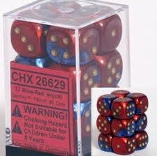 Chessex: Blue Red/Gold Gemini 12Ct D6 Dice Set: 16mm Dice & Gaming Accessories Chessex