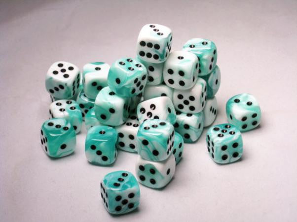 Chessex: 36Ct D6 Dice Set Gemini - White-Teal/Black (12mm) Dice & Gaming Accessories Chessex