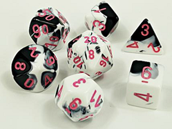 Chessex: Black-White/Pink Gemini 7-Die Set Dice & Gaming Accessories Chessex