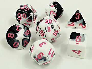 Polyhedral 7-Die Set: Gemini: Black-White/Pink CHX30043  Chessex Dice Taps Games Edmonton Alberta