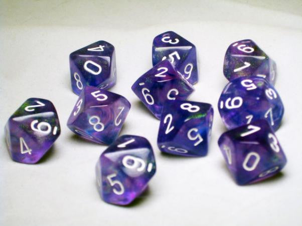 Chessex: Purple/White Borealis 10Ct D10 Dice Set Dice & Gaming Accessories Chessex