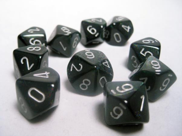 Chessex: Smoke/Silver Borealis 10Ct D10 Dice Set Dice & Gaming Accessories Chessex
