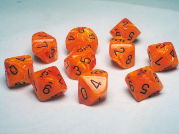 Chessex: Orange/Black Vortex 10Ct D10 Dice Set Dice & Gaming Accessories Chessex