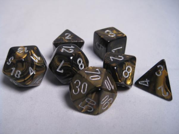Chessex: 7-Die Set Leaf - Black Gold/Silver Dice & Gaming Accessories Chessex