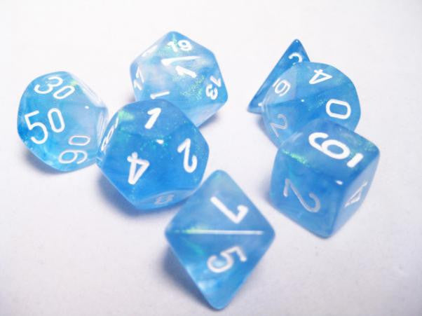 Chessex: 7-Die Set "Sky Blue/White" Borealis Dice & Gaming Accessories Chessex