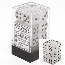 Chessex: Clear/Black Frosted 12Ct D6 Dice Set 16mm Dice & Gaming Accessories Chessex