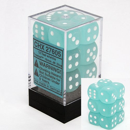 Chessex: 12Ct D6 Dice Set Frosted - Teal/White (16mm) Dice & Gaming Accessories Chessex