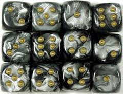 Chessex: Steel/Gold Leaf 12Ct D6 Dice Set: 16mm Dice & Gaming Accessories Chessex