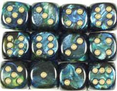 Chessex: Jade/Gold Scarab 12Ct D6 Dice Set: 16mm Dice & Gaming Accessories Chessex