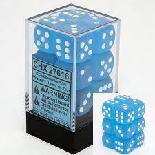 Chessex: 12Ct D6 Dice Set Frosted - Carribean Blue/White (16mm) Dice & Gaming Accessories Chessex