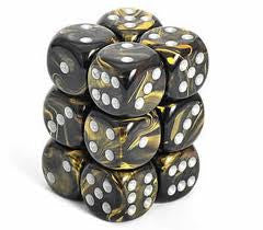 Chessex: Black Gold/Silver Leaf 12Ct D6 Dice Set 16mm Dice & Gaming Accessories Chessex