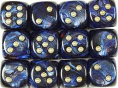 Chessex: Royal Blue/Gold Scarab 12Ct D6 Dice Set: 16mm Dice & Gaming Accessories Chessex
