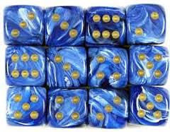 Chessex: 12Ct D6 Dice Set Vortex - Blue/Gold (16mm) Dice & Gaming Accessories Chessex