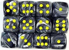 Chessex: Black/Yellow Velvet 36Ct D6 Dice Set 12mm Dice & Gaming Accessories Chessex