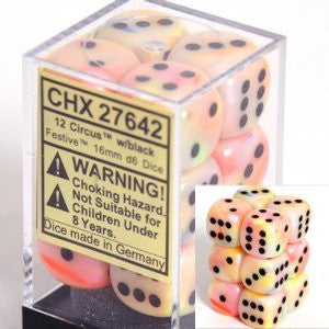 Chessex: 12Ct D6 Dice Set Festive - Circus/Black (16mm) Dice & Gaming Accessories Chessex