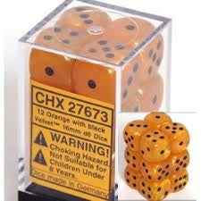 Chessex: Orange/Black Velvet 36Ct D6 Dice Set 12mm Dice & Gaming Accessories Chessex