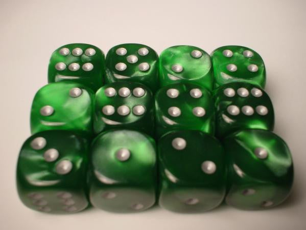 Chessex: Green/Silver Velvet 36Ct D6 Dice Set 12mm Dice & Gaming Accessories Chessex