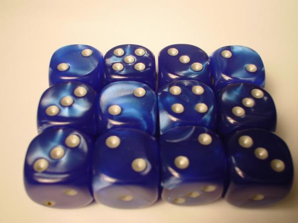 Chessex: Blue/Silver Velvet 12Ct D6 Dice Set: 16mm Dice & Gaming Accessories Chessex
