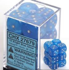 Chessex: Bright Blue/Silver Velvet 12Ct D6 Dice Set: 16mm Dice & Gaming Accessories Chessex