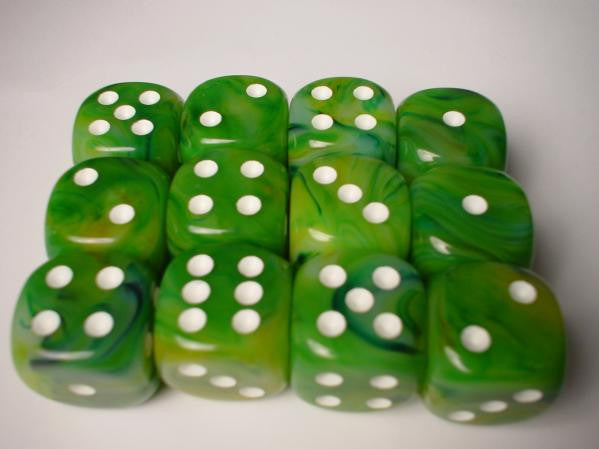 Chessex: Green/White Phantom 12Ct D6 Dice Set: 16mm Dice & Gaming Accessories Chessex