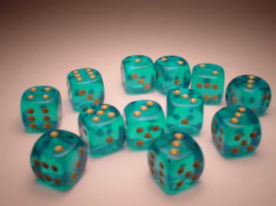 Chessex: Teal/Gold Borealis 12Ct D6 Dice Set 16mm Dice & Gaming Accessories Chessex