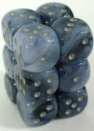 Chessex: Black/Silver Phantom 12Ct D6 Dice Set: 16mm Dice & Gaming Accessories Chessex