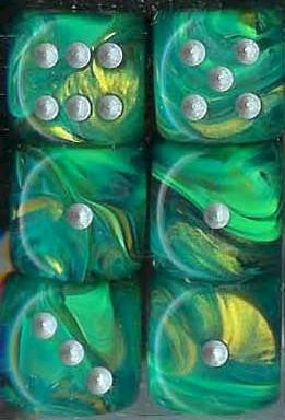 Chessex: Green/Gold W/ Silver Lustrous 12Ct D6 Dice Set: 16mm Dice & Gaming Accessories Chessex