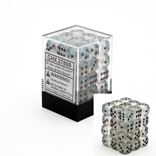 Chessex: Clear/Black Borealis 36Ct D6 12mm Dice & Gaming Accessories Chessex