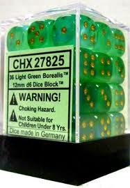 Chessex: Light Green/Gold Borealis 36Ct D6 12mm Dice & Gaming Accessories Chessex