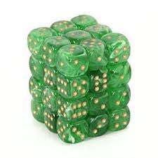 Chessex: Green/Gold Vortex 36Ct D6 Dice Set 12mm Dice & Gaming Accessories Chessex