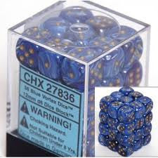 Chessex: Blue/Gold Vortex 36Ct D6 Dice Set 12mm Dice & Gaming Accessories Chessex