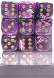 Chessex: Purple/Gold Vortex 36Ct D6 Dice Set 12mm Dice & Gaming Accessories Chessex