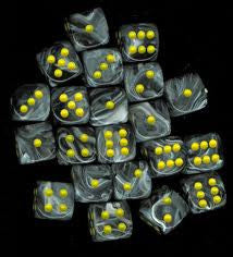 Chessex: Black/Yellow Vortex 36Ct D6 Dice Set 12mm Dice & Gaming Accessories Chessex