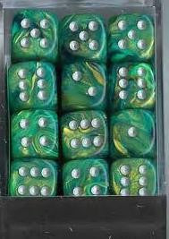 Chessex: Green/Silver Lustrous 36Ct D6 Dice Set 12mm Dice & Gaming Accessories Chessex