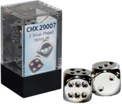 Chessex: Silver-Plated 2Ct D6 Dice Set: 16mm Dice & Gaming Accessories Chessex