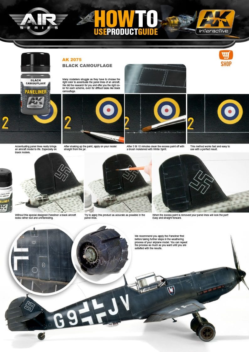 AK Interactive: Paneliner For Black Camouflage 35ml Model Paints AK INTERACTIVE