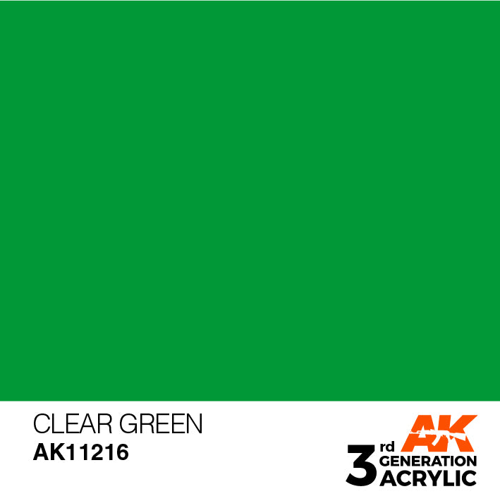 AK Interactive: 3rd Gen Acrylic Clear Green 17ml Model Paints AK INTERACTIVE
