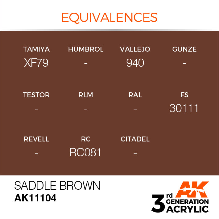 AK Interactive: 3rd Gen Acrylic Saddle Brown 17ml